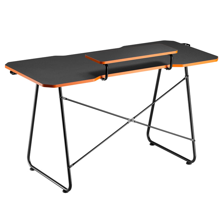 Gaming bureau met monitorlegbord NanoRS, max. 50kg, hoogte 850mm, zwart, RS170+Kabelopberger / bureaurooster Nano RS, 1345mm, zwart en rood, RS125