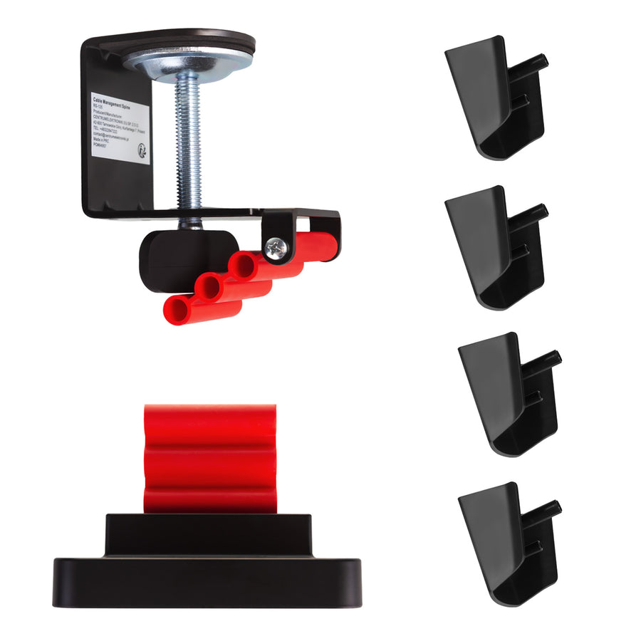 Gaming bureau met monitorlegbord NanoRS, max. 50kg, hoogte 850mm, zwart, RS170+Kabelopberger / bureaurooster Nano RS, 1345mm, zwart en rood, RS125