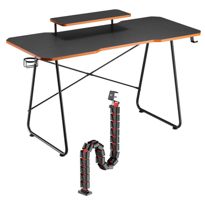 Gaming bureau met monitorlegbord NanoRS, max. 50kg, hoogte 850mm, zwart, RS170+Kabelopberger / bureaurooster Nano RS, 1345mm, zwart en rood, RS125