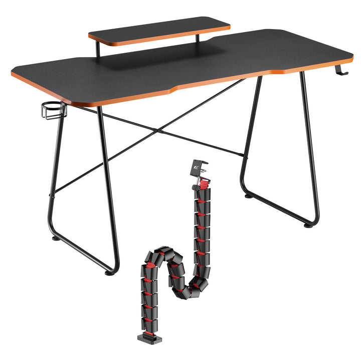Gaming bureau met monitorlegbord NanoRS, max. 50kg, hoogte 850mm, zwart, RS170+Kabelopberger / bureaurooster Nano RS, 1345mm, zwart en rood, RS125