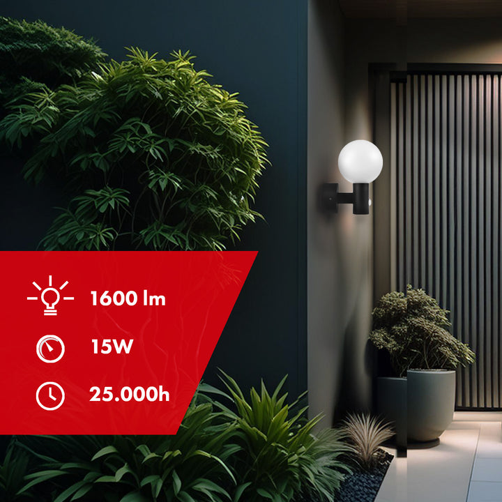 Maclean bewegingssensor LED lamp, PIR bewegingssensor, zwart, 15W, IP65, 1600lm, neutraal wit (4000K) MCE515 B, 2 stuks
