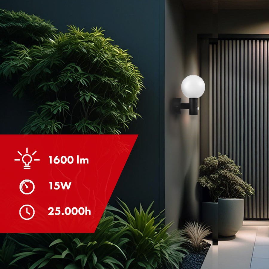 Maclean bewegingssensor LED lamp, PIR bewegingssensor, zwart, 15W, IP65, 1600lm, neutraal wit (4000K) MCE515 B, 2 stuks
