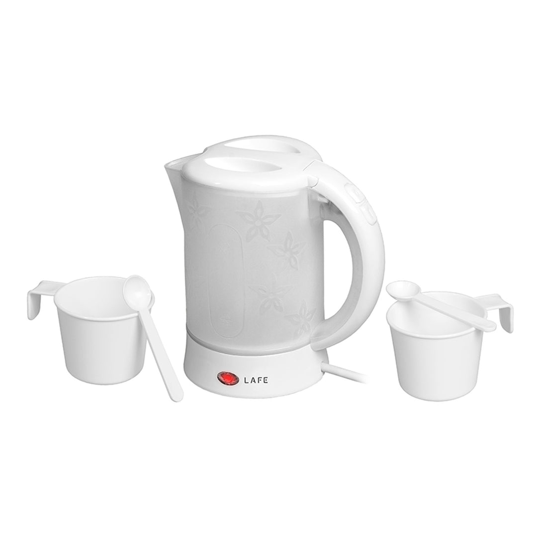 Lafe waterkoker, toerist, 600W, inhoud 0,6l, 2 kopjes, 2 lepels, wit, Scandi