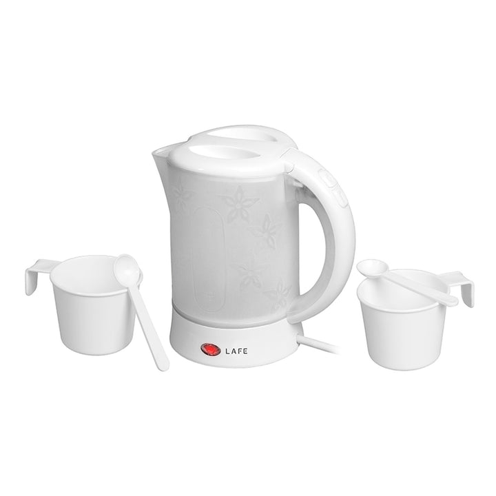 Lafe waterkoker, toerist, 600W, inhoud 0,6l, 2 kopjes, 2 lepels, wit, Scandi