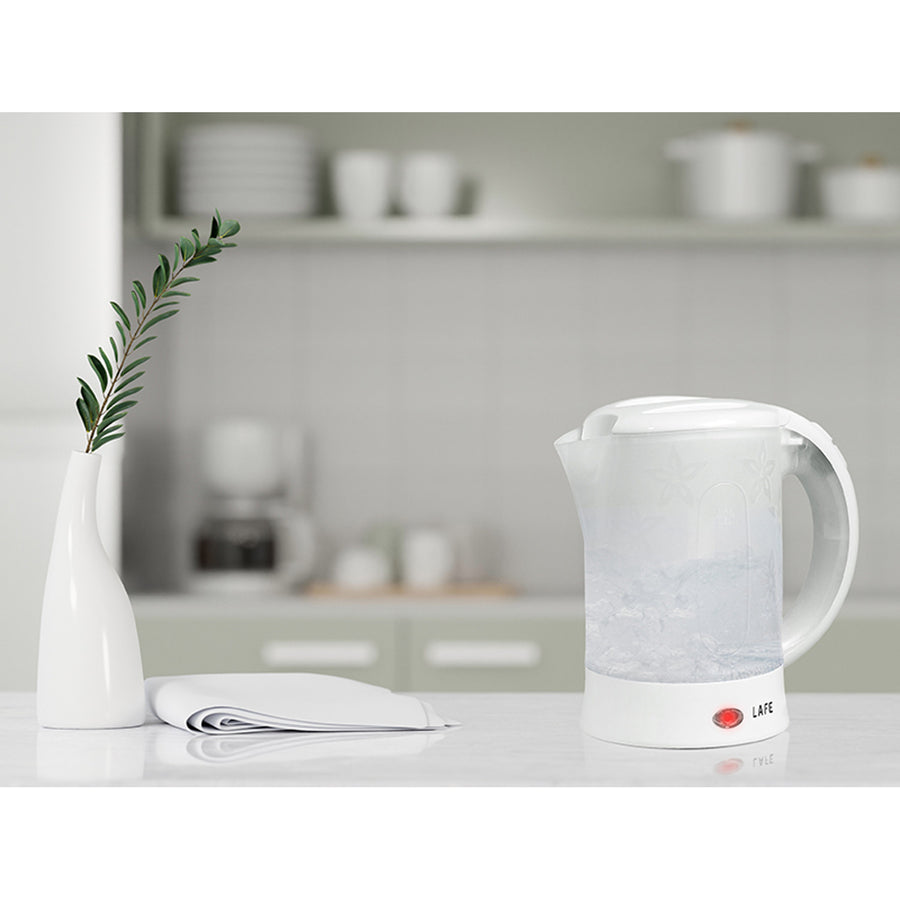 Lafe waterkoker, toerist, 600W, inhoud 0,6l, 2 kopjes, 2 lepels, wit, Scandi