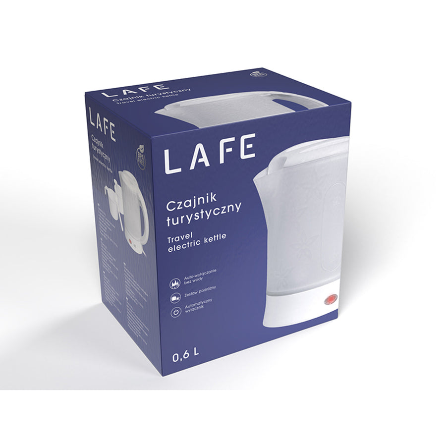 Lafe waterkoker, toerist, 600W, inhoud 0,6l, 2 kopjes, 2 lepels, wit, Scandi