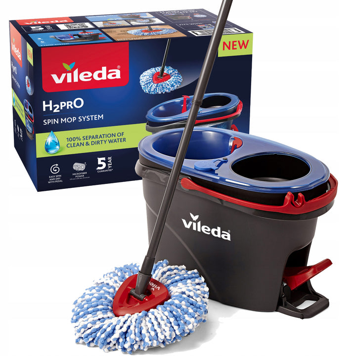 Vileda roterende mop, twee kamers, centrifugesysteem, inklapbare steel, eenvoudige reiniging van hoeken, turbo H2prO