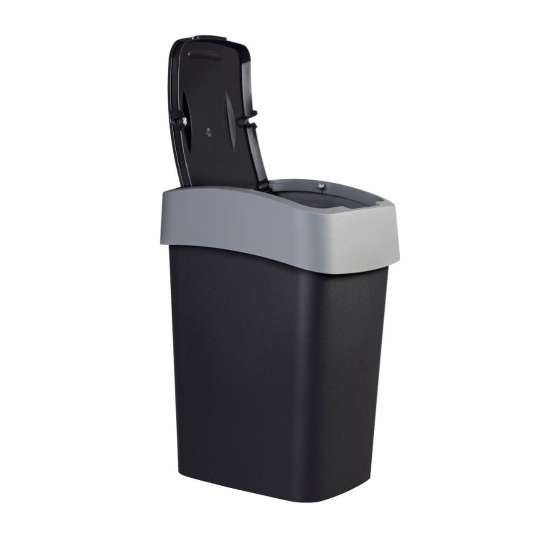 Curver afvalbak, met deksel, scharnierend, 25l, zwart/zilver, Flip Bin