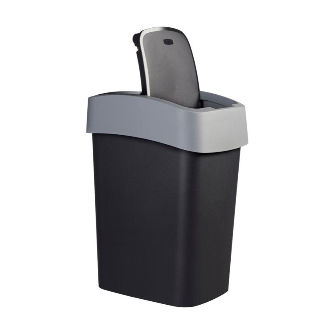 Curver afvalbak, met deksel, scharnierend, 25l, zwart/zilver, Flip Bin