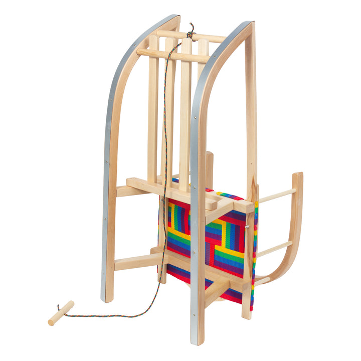 GreenBlue houten slee, rugleuning, stoffen zitting, koord, tot 100 kg, GB154