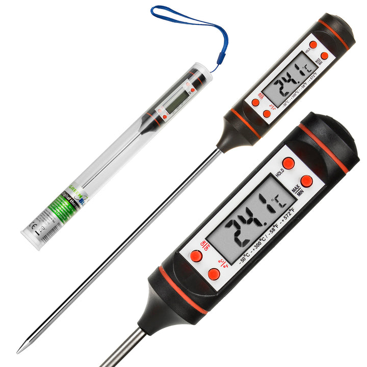 Voedselingsthermometer/sonde, groenblauw, sondelengte 15 cm, temperatuurbereik -50°C tot +300°C, nauwkeurigheid 0,1°C, GB178, 3 st.