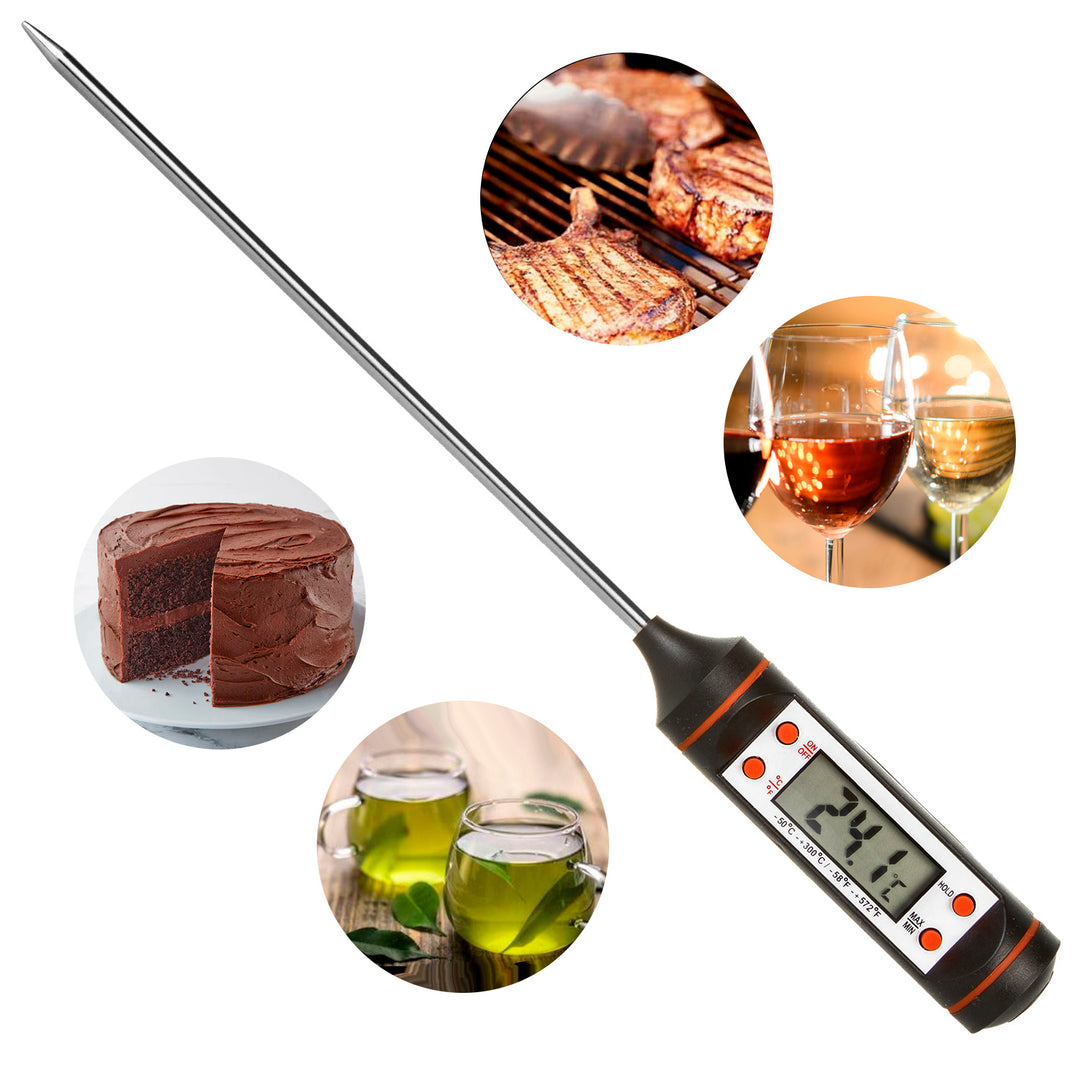 Voedselingsthermometer/sonde, groenblauw, sondelengte 15 cm, temperatuurbereik -50°C tot +300°C, nauwkeurigheid 0,1°C, GB178, 3 st.