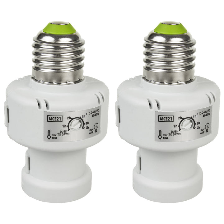 Maclean fitting, E27, max. 100W, met schemersensor, timer, wit, MCE21W, 2 stuks