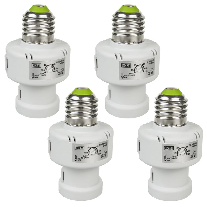 Maclean fitting, E27, max. 100W, met schemersensor, timer, wit, MCE21W, 4 stuks