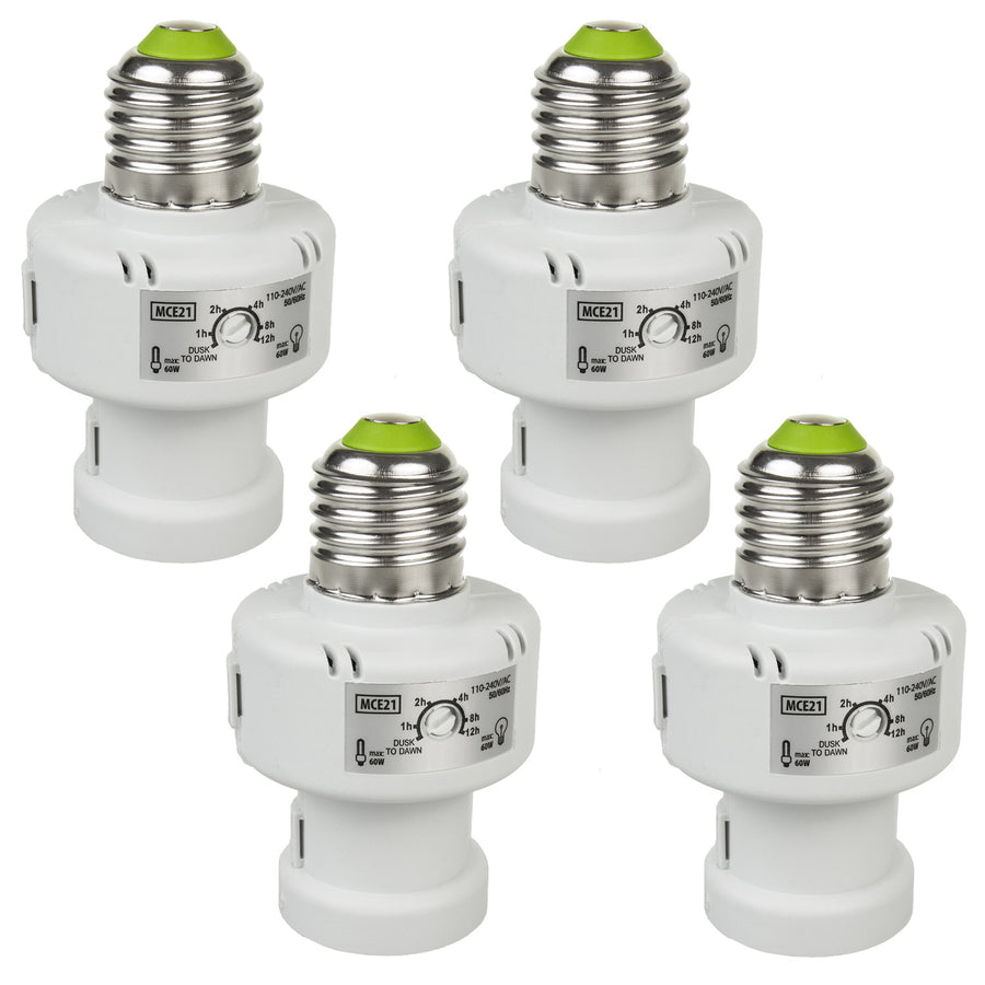 Maclean fitting, E27, max. 100W, met schemersensor, timer, wit, MCE21W, 4 stuks
