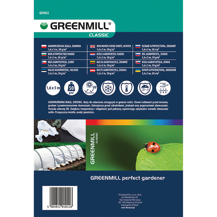 Greenmill agrotextiel, winter, 50g, 1,6x5m, wit, GR1012