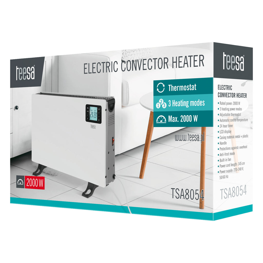 Teesa convectorverwarming, timerfunctie, temperatuurregeling, antivriesstand, afstandsbediening, TSA8054