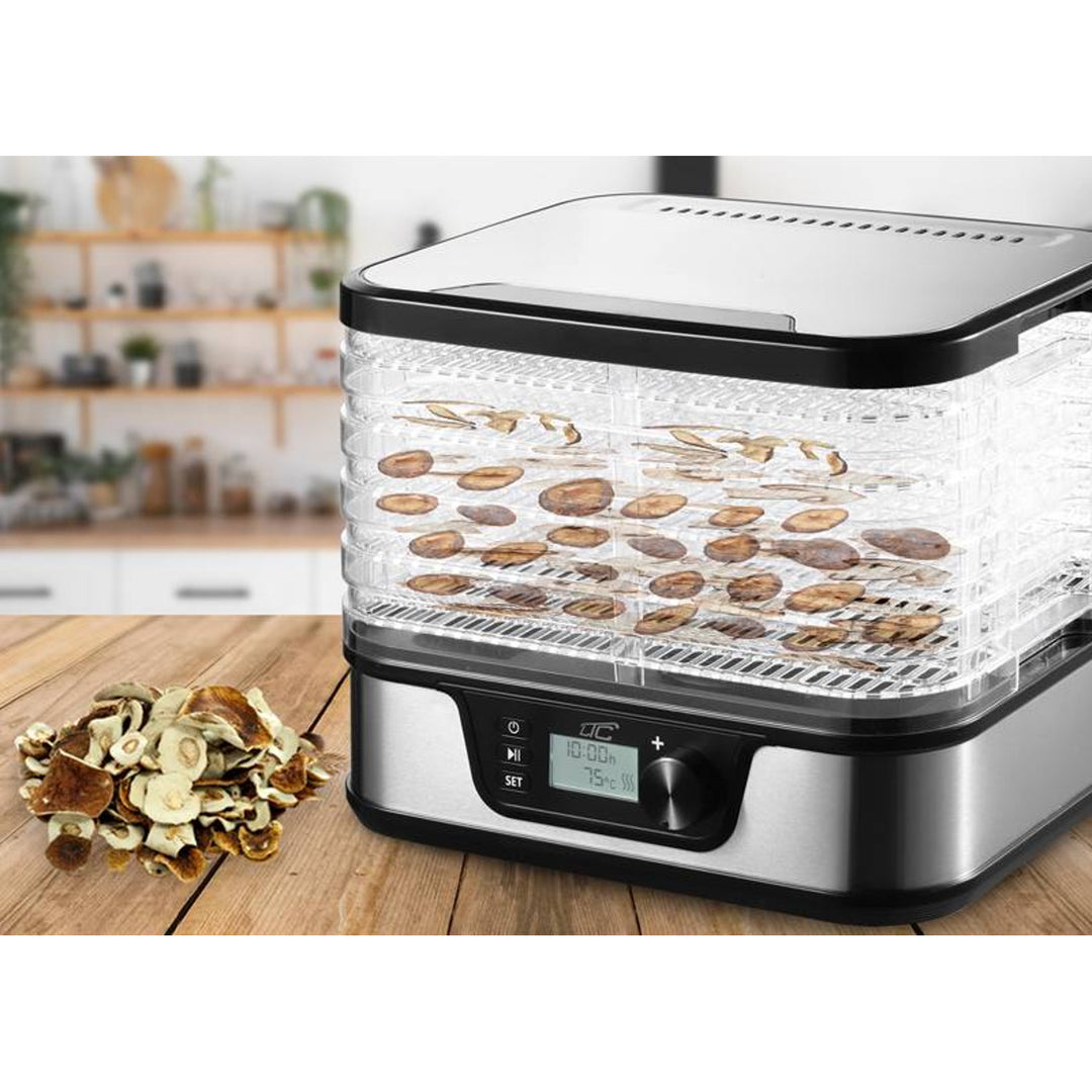 Droogautomaat voor champignons, groenten, fruit, vlees LTC, regelbaar vermogen, anti-slip basis, 5 laden, vaatwasmachinebestendig, metaal, met display, LXSR002