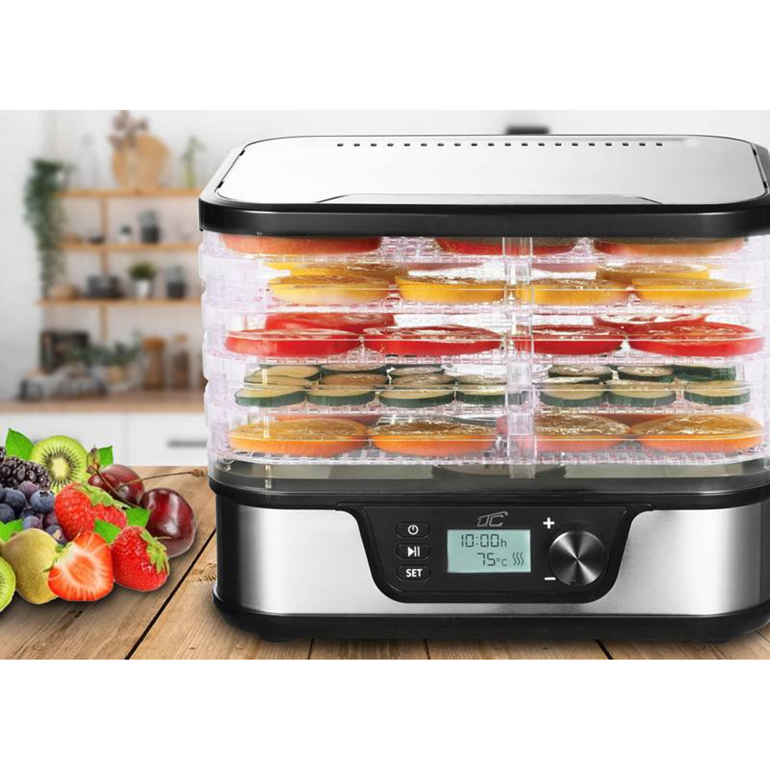 Droogautomaat voor champignons, groenten, fruit, vlees LTC, regelbaar vermogen, anti-slip basis, 5 laden, vaatwasmachinebestendig, metaal, met display, LXSR002