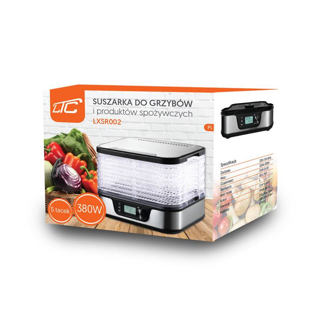 Droogautomaat voor champignons, groenten, fruit, vlees LTC, regelbaar vermogen, anti-slip basis, 5 laden, vaatwasmachinebestendig, metaal, met display, LXSR002