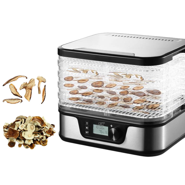 Droogautomaat voor champignons, groenten, fruit, vlees LTC, regelbaar vermogen, anti-slip basis, 5 laden, vaatwasmachinebestendig, metaal, met display, LXSR002