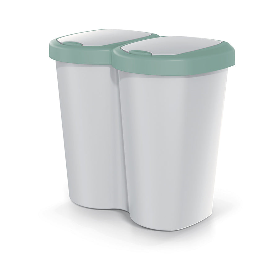 Compacta B Duo - Prullenbak - 40L - één compartiment twee deksels - Grijs / Groen