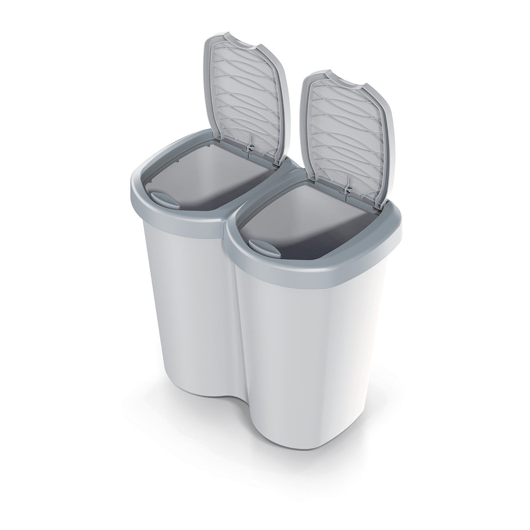 Afvalbak Compacta B Duo, grijs/asgrijs, inhoud 40L, één compartiment, twee deksels, wandmontageversie, NDBS40-429U_427C