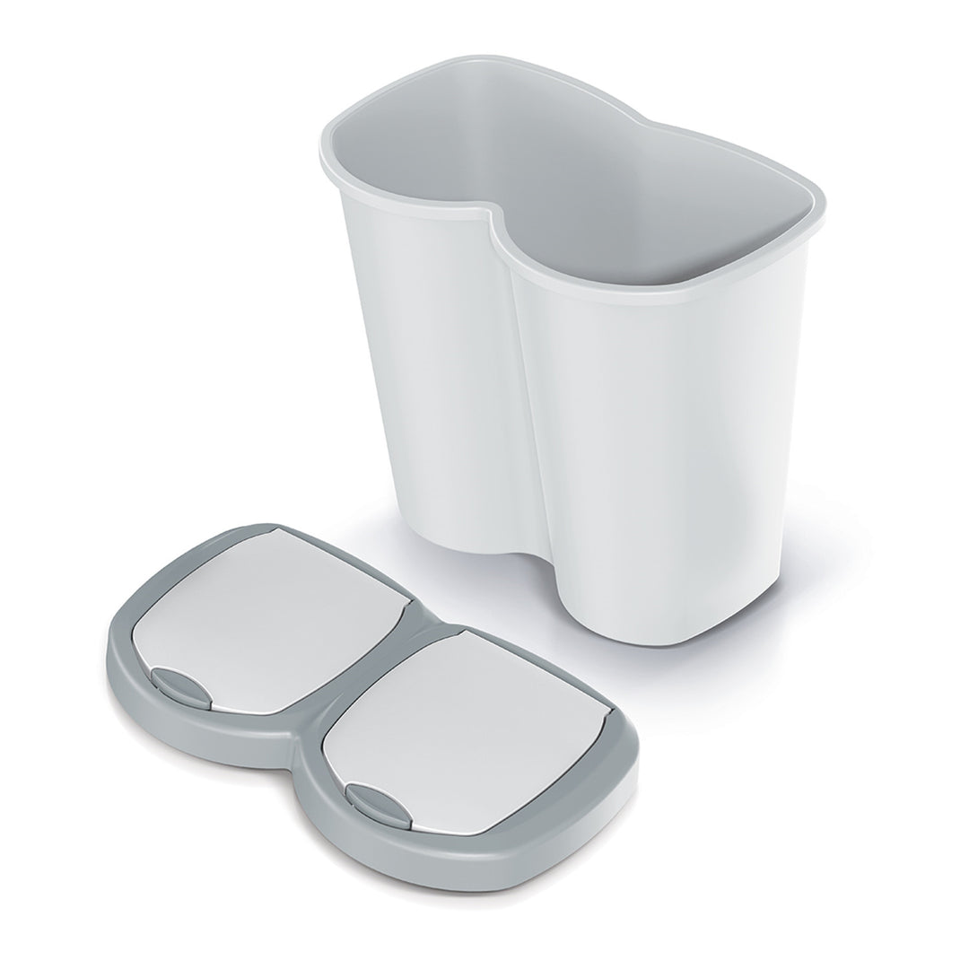 Afvalbak Compacta B Duo, grijs/asgrijs, inhoud 40L, één compartiment, twee deksels, wandmontageversie, NDBS40-429U_427C