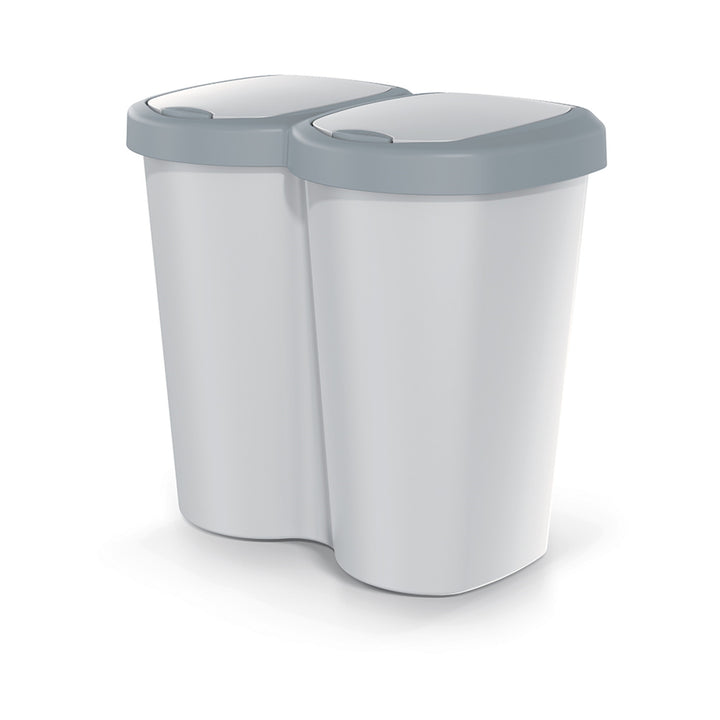 Afvalbak Compacta B Duo, grijs/asgrijs, inhoud 40L, één compartiment, twee deksels, wandmontageversie, NDBS40-429U_427C
