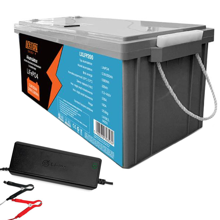 LiFePo4 Lexton lithium-ijzerfosfaataccu, met BMS, 12,8V, 200Ah, LXLFP200 + LTC Energy LiFePO4 acculader