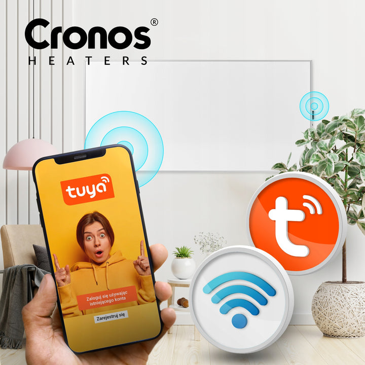 Cronos infraroodverwarming, 770W, smartphone gestuurd, ingebouwde thermostaat, 98% conversie, IP44 bescherming, Synthelith PRO CRP-770TWP