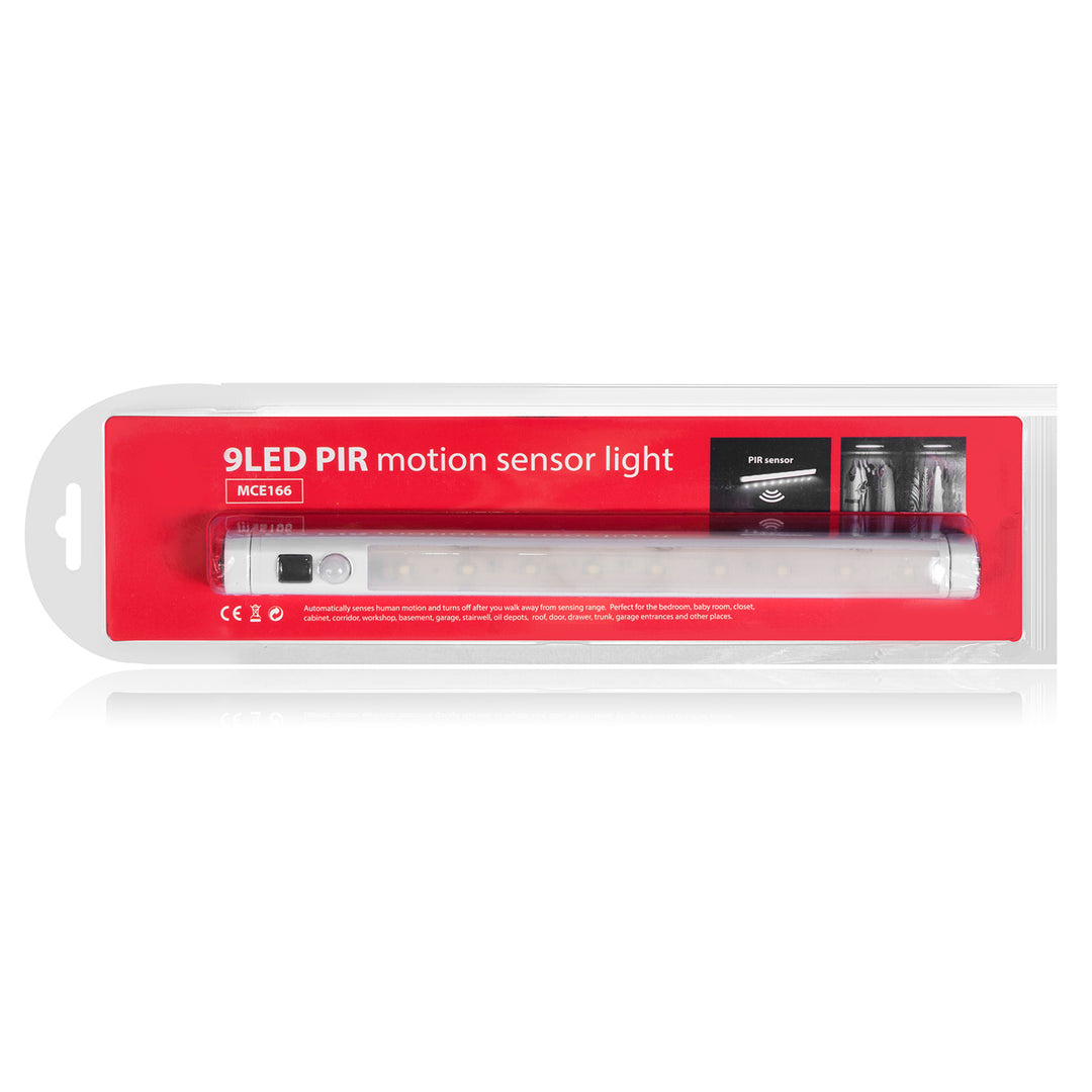 Maclean LED keukenlamp, onderkast 9 SMD, op batterijen, PIR sensor aan/uit, MCE166 + 3x Varta Industrial LR6/AA R-06 batterijen