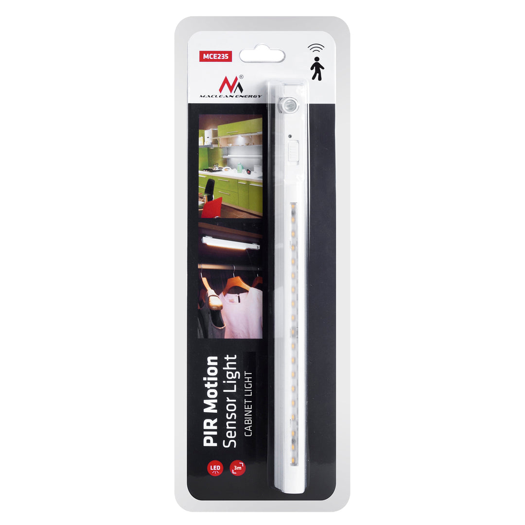 Maclean LED lamp, met bewegende sensor, haak, ON/OFF/AUTO, temp. 4000K, reikwijdte 3m, MCE235 + 3x Varta Industrial AAA alkaline batterijen