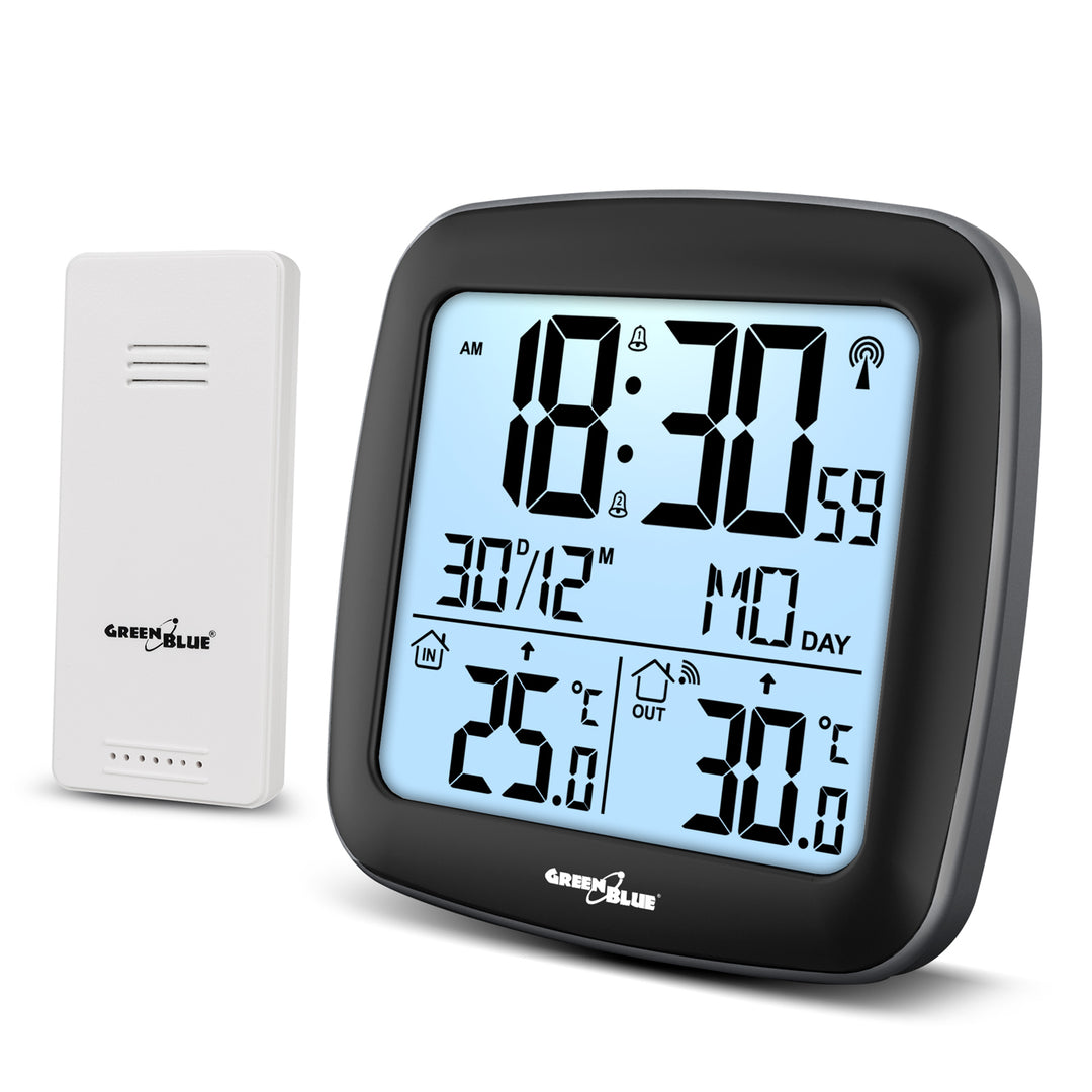 GreenBlue draadloos weerstation, met DCF, kalender, alarm, GB542 + 4x Varta Industrial AAA alkaline batterij