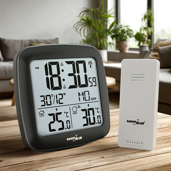 GreenBlue draadloos weerstation, met DCF, kalender, alarm, GB542 + 4x Varta Industrial AAA alkaline batterij