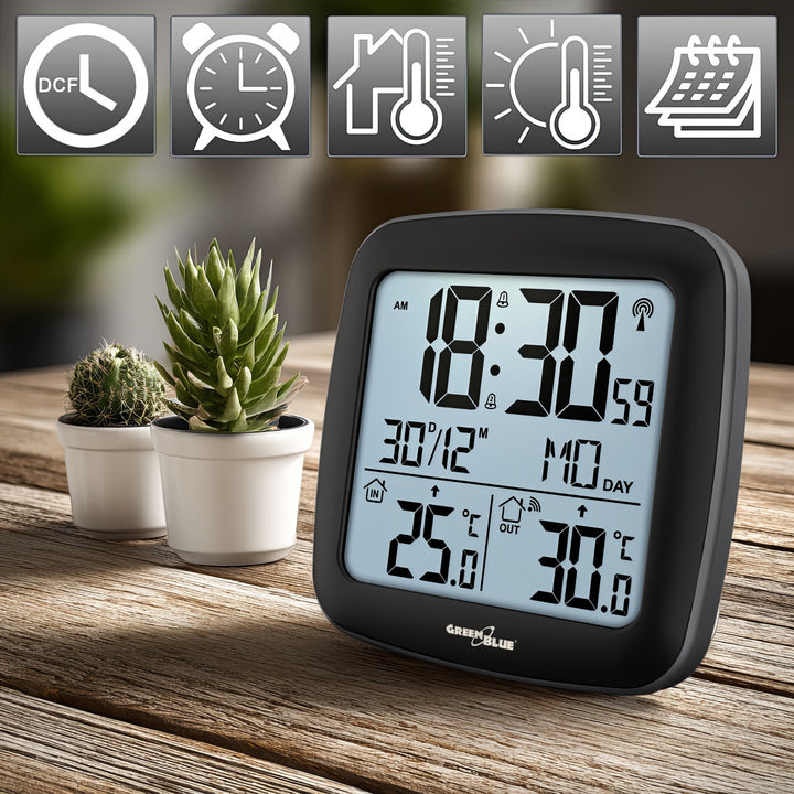 GreenBlue draadloos weerstation, met DCF, kalender, alarm, GB542 + 4x Varta Industrial AAA alkaline batterij