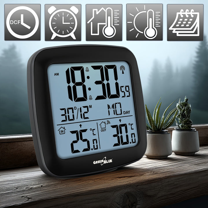 GreenBlue draadloos weerstation, met DCF, kalender, alarm, GB542 + 4x Varta Industrial AAA alkaline batterij