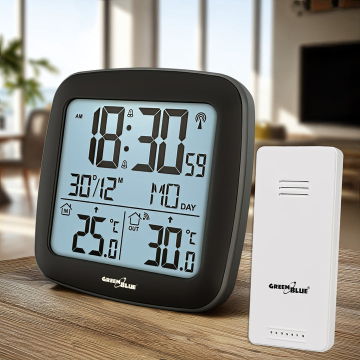GreenBlue draadloos weerstation, met DCF, kalender, alarm, GB542 + 4x Varta Industrial AAA alkaline batterij
