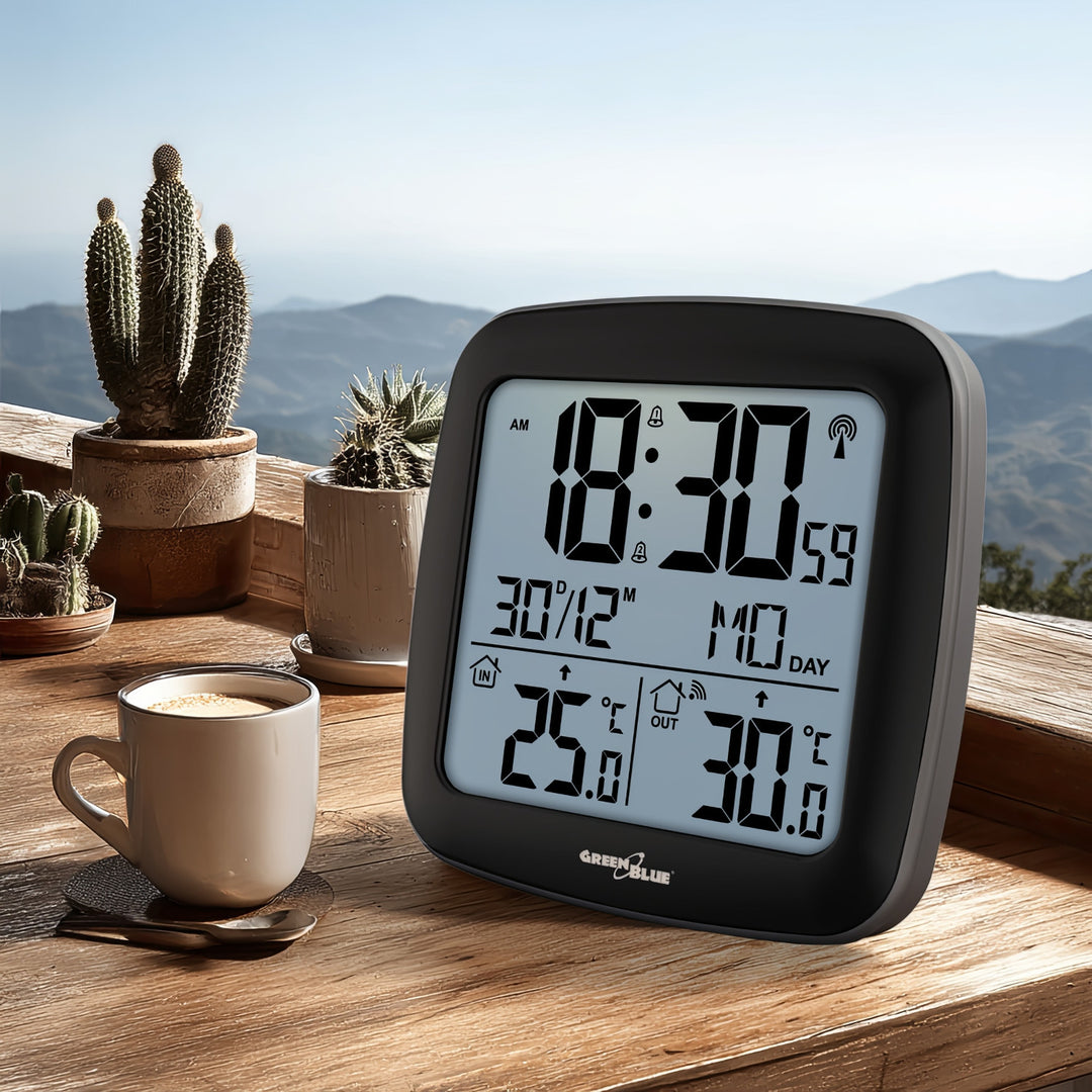 GreenBlue draadloos weerstation, met DCF, kalender, alarm, GB542 + 4x Varta Industrial AAA alkaline batterij