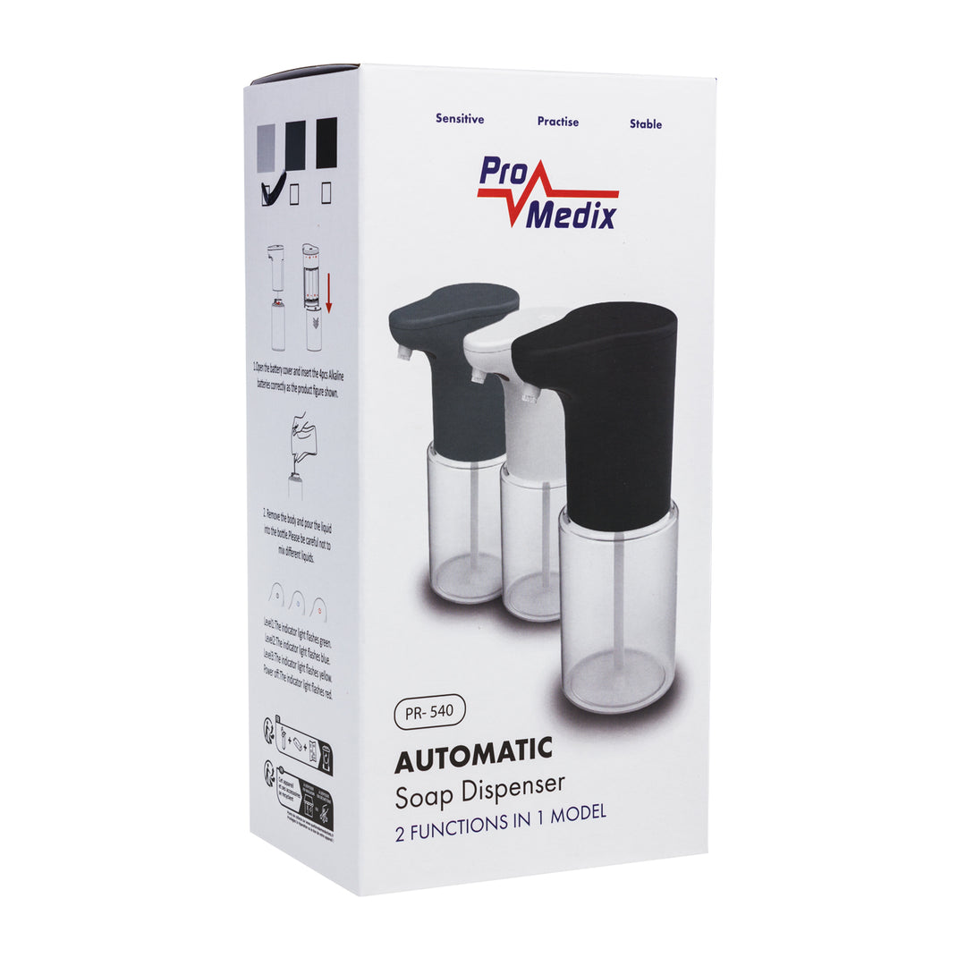 Promedix automatische dispenser, dispensercontainer voor vloeibare zepen, desinfecterende vloeistoffen, 300ml, wit, PR-540 W + 4 Varta Industrial AA batterijen