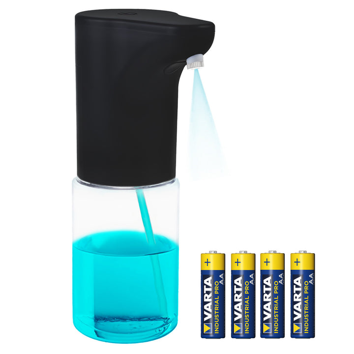 Promedix automatische dispenser, dispensercontainer voor vloeibare zepen, desinfecterende vloeistoffen, 300ml, zwart, PR-540 B + 4 AA Varta Industrial batterijen