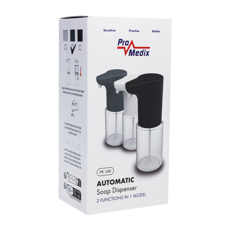 Promedix automatische dispenser, dispensercontainer voor vloeibare zepen, desinfecterende vloeistoffen, 300ml, grijs, PR-540 GR + 4 Varta Industrial AA batterijen