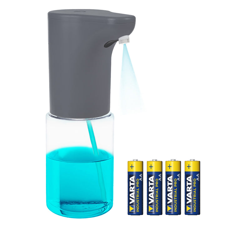 Promedix automatische dispenser, dispensercontainer voor vloeibare zepen, desinfecterende vloeistoffen, 300ml, grijs, PR-540 GR + 4 Varta Industrial AA batterijen