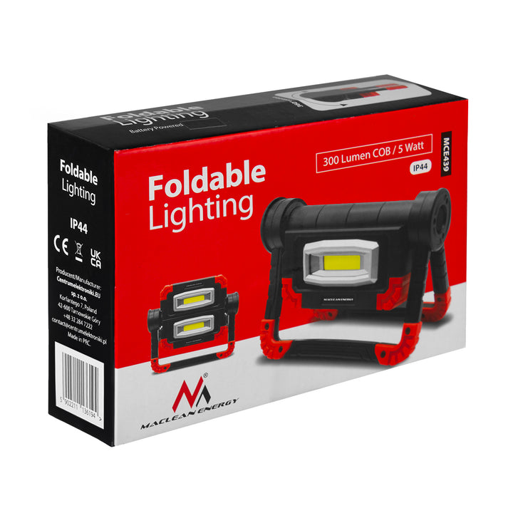 Maclean LED COB werklamp, 300 lm, 3 lichtstanden, kleurtemp.6500K, MCE439 + 4x Varta Industrial AA batterijen