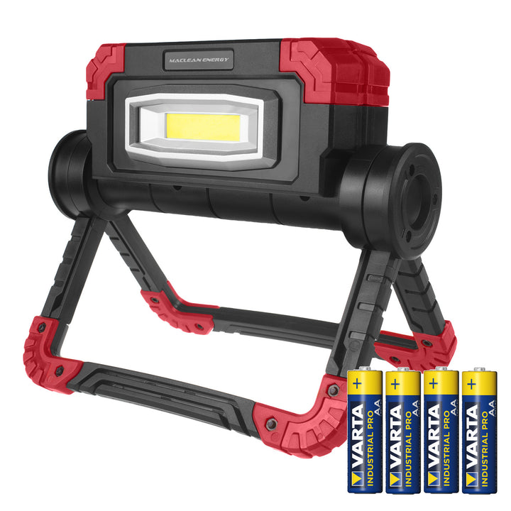Maclean LED COB werklamp, 300 lm, 3 lichtstanden, kleurtemp.6500K, MCE439 + 4x Varta Industrial AA batterijen
