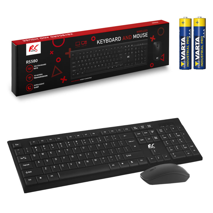 Draadloos toetsenbord + muis COMBO NanoRS, RS580 + 2x AAA alkalinebatterij Varta Industrial