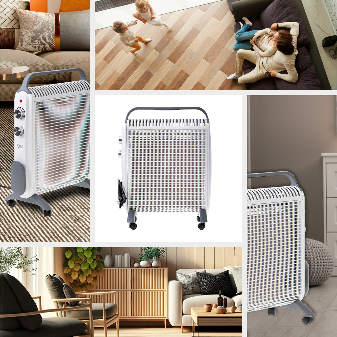 Verwarmingsconvector, op wielen, 2 vermogensniveaus, max 2000W, thermostaat, AD 7750