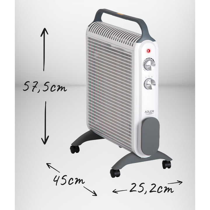 Verwarmingsconvector, op wielen, 2 vermogensniveaus, max 2000W, thermostaat, AD 7750