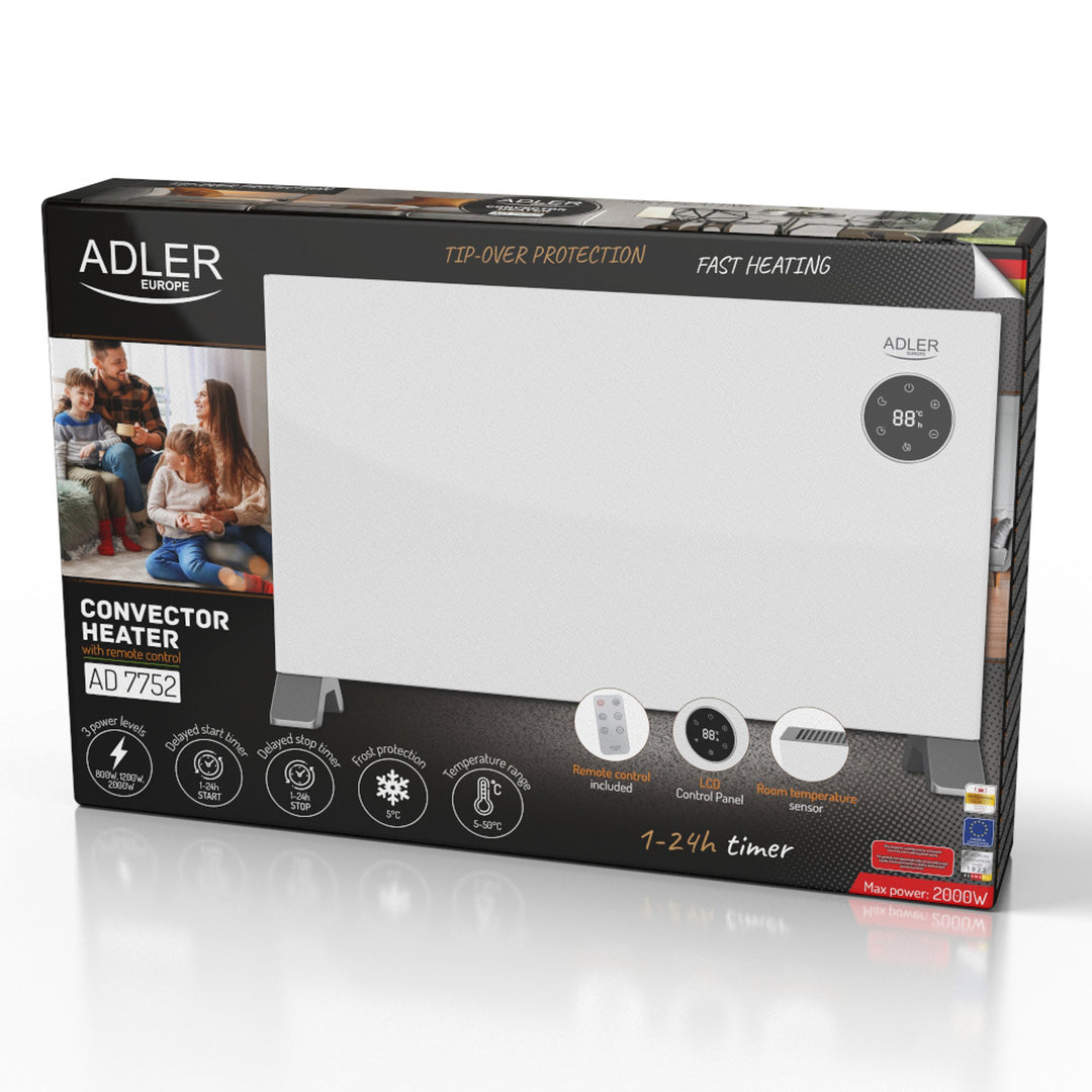Convectorverwarming Adler, LED-display, afstandsbediening, 3 verwarmingsstanden, thermostaat, max 2000W, AD 7752