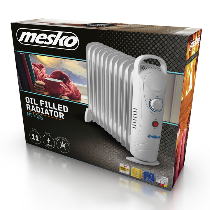 Mesko oliekachel, 11 ribben, 1200W, temperatuurregeling, grijs, MS 7806